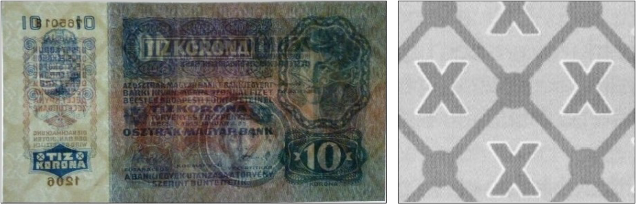 Водяной знак банкноты 10 крон 1915 года