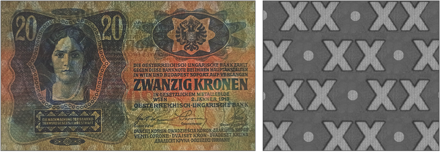 Водяной знак банкноты 20 крон 1913 года первого выпуска