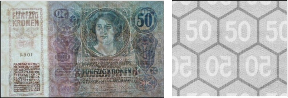 Водяной знак банкноты 50 крон 1914 года