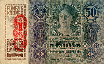 Смещение штемпеля «DEUTSCHÖSTERREICH» на банкноте 50 крон