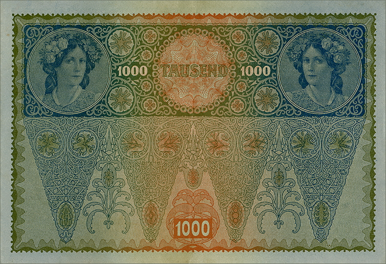 Штемпелеванные 1000 крон 1902 года восьмой вариант (реверс)