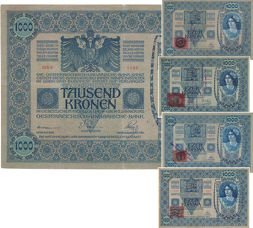 1000 крон 1902 года с аннулированным поддельным штампом (аверс)