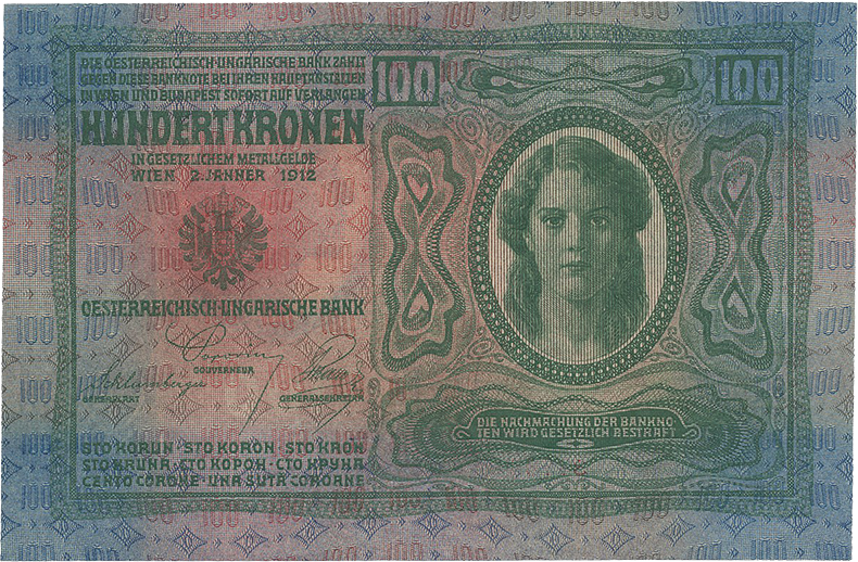 100 крон 1912 года с маркой первый вариант (аверс)