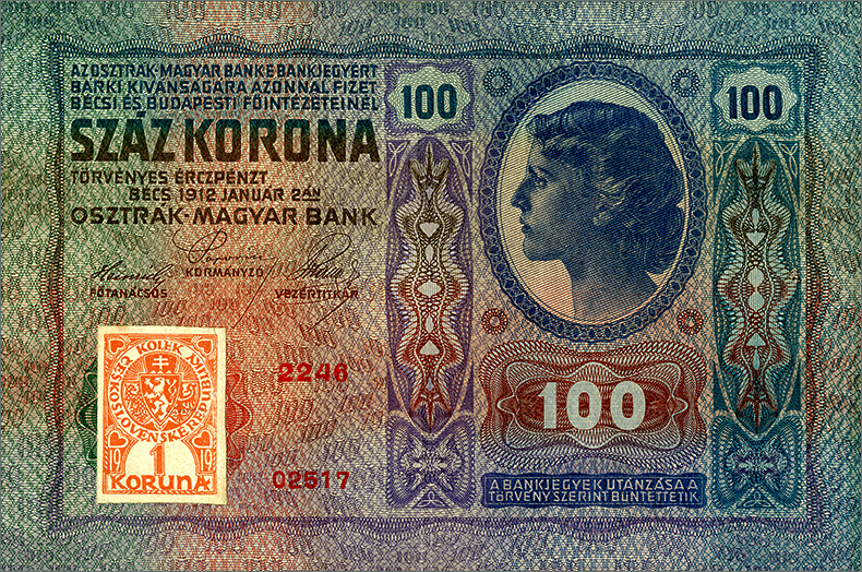 100 крон 1912 года с маркой второй вариант (реверс)