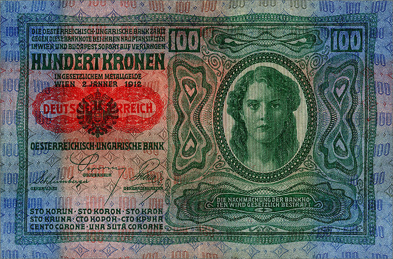 100 крон 1912 года с маркой второй вариант (аверс)