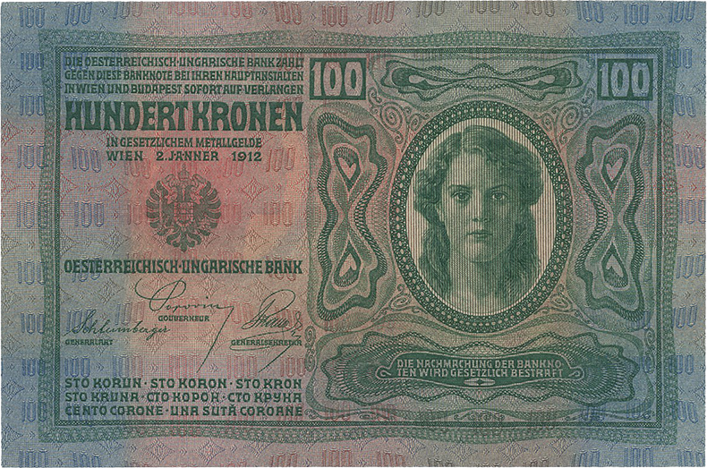 100 крон 1912 года с маркой четвёртый вариант (аверс)