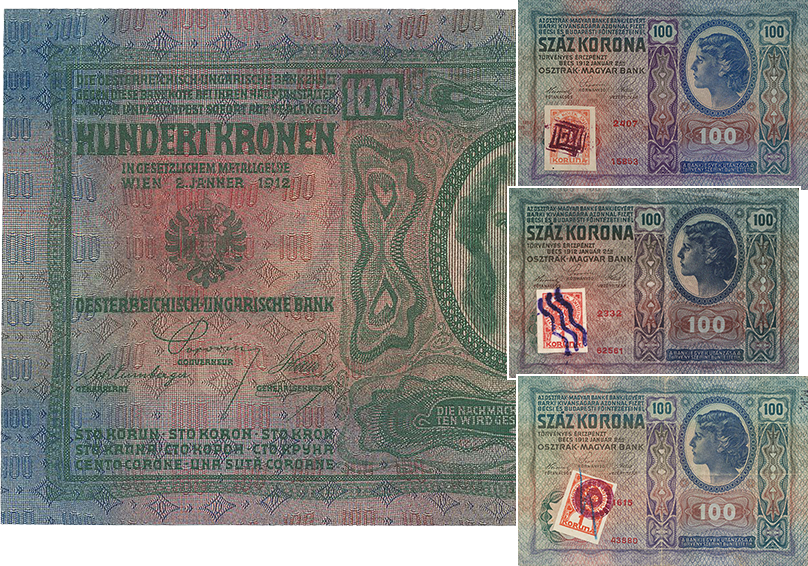 100 крон 1912 года с аннулированной маркой с ровным краем (аверс)