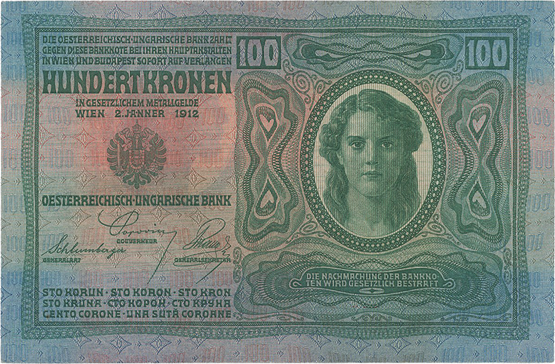 100 крон 1912 года с маркой пятый вариант (аверс)