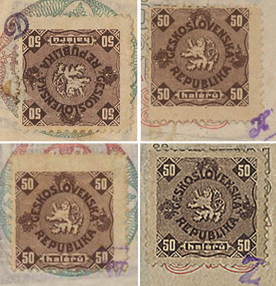 Печати подлинности чехословацких 50 крон 1919 года