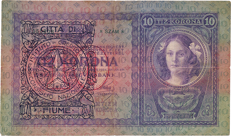Штемпелеванные 10 крон 1904 года четвёртый вариант (реверс)