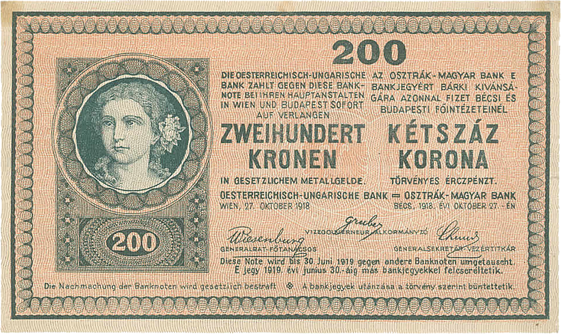 200 крон 1918 года шестой вариант (аверс)