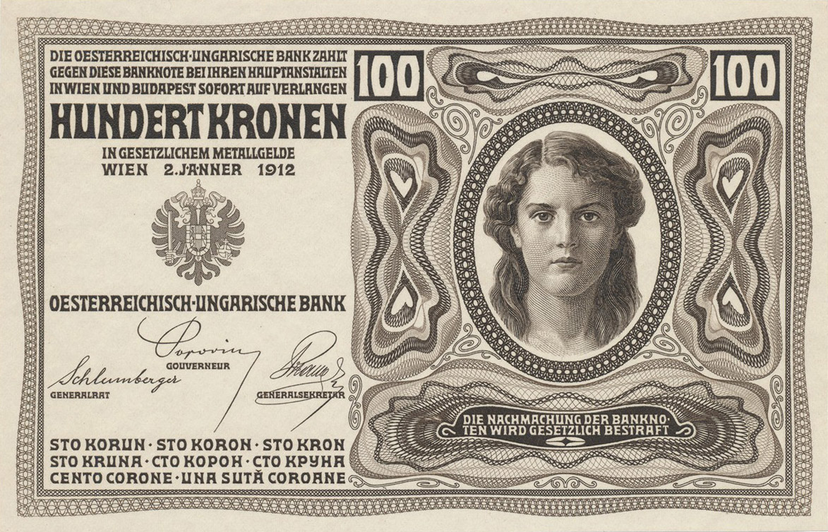 Глубокая печать аверса 100 крон 1912 года