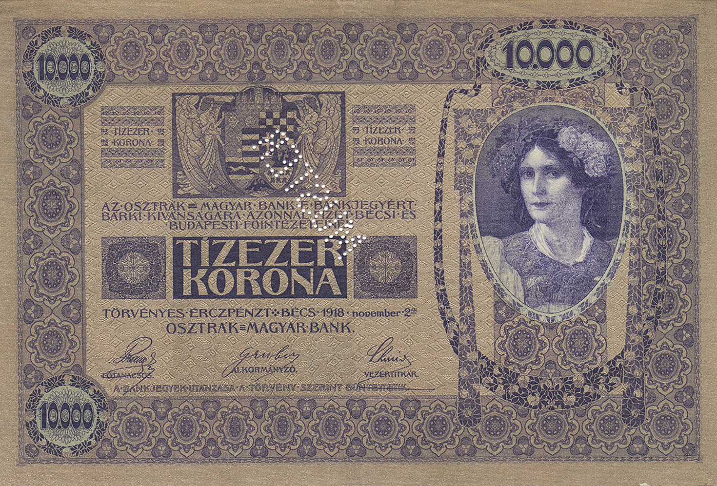 Образец 10000 крон 1920 года (реверс)