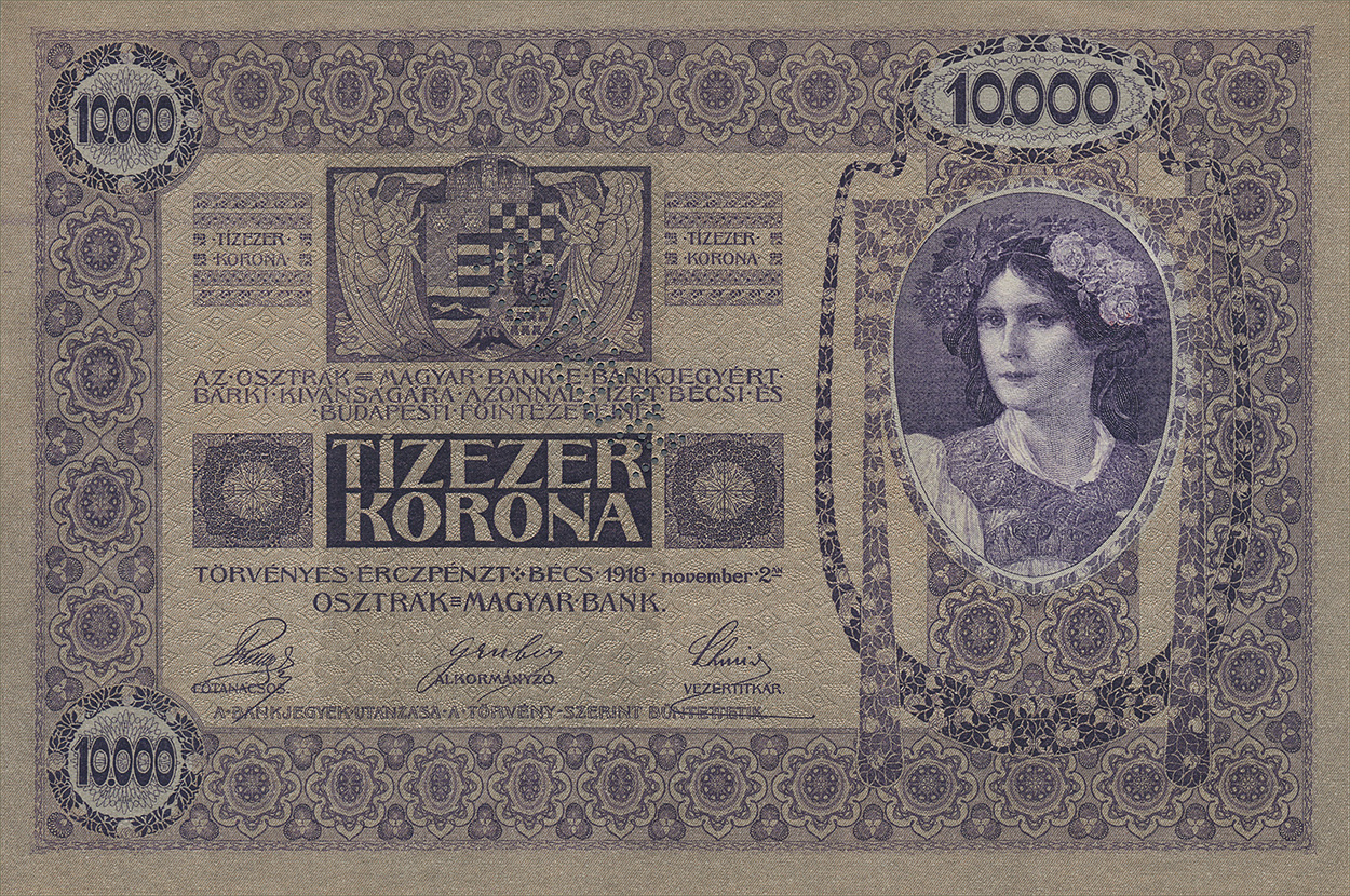Образец 10000 крон 1918 года (реверс)