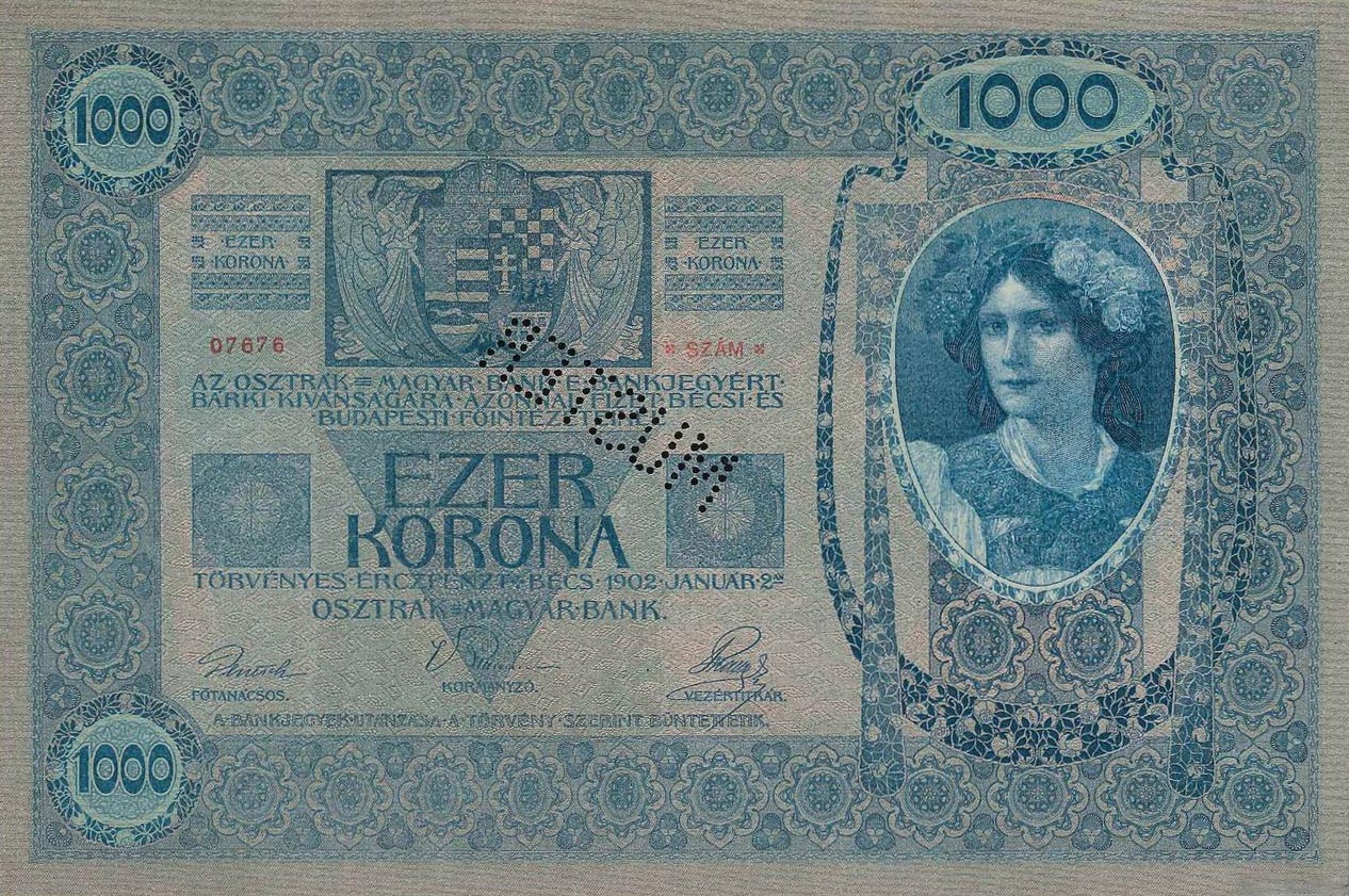 Образец 1000 крон 1902 года (реверс)
