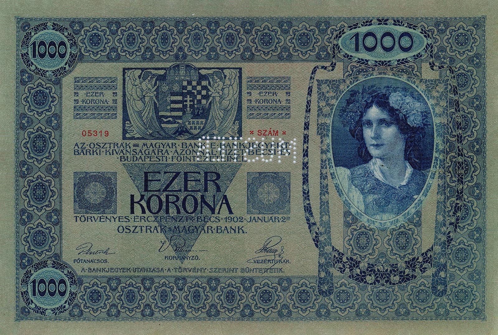 Образец 1000 крон 1920 года (реверс)