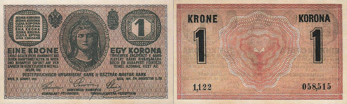 Банкнота 5 крона 1918 года серии 1064 номер 002864