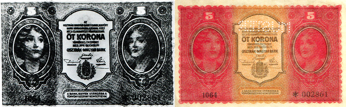 Банкнота 5 крона 1918 года серии 1064 номер 002864
