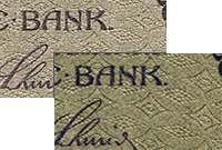 Серо-зелёный и серо-бежевый варианты фона штемпелеванной банкноты 1000 крон 1920 года